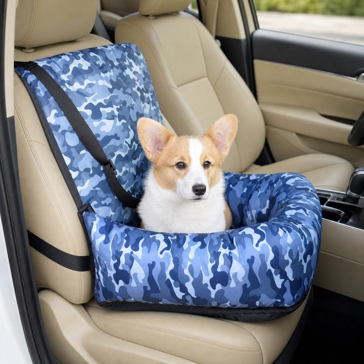 VelloPaw cushioned dog car travel basket in Blue