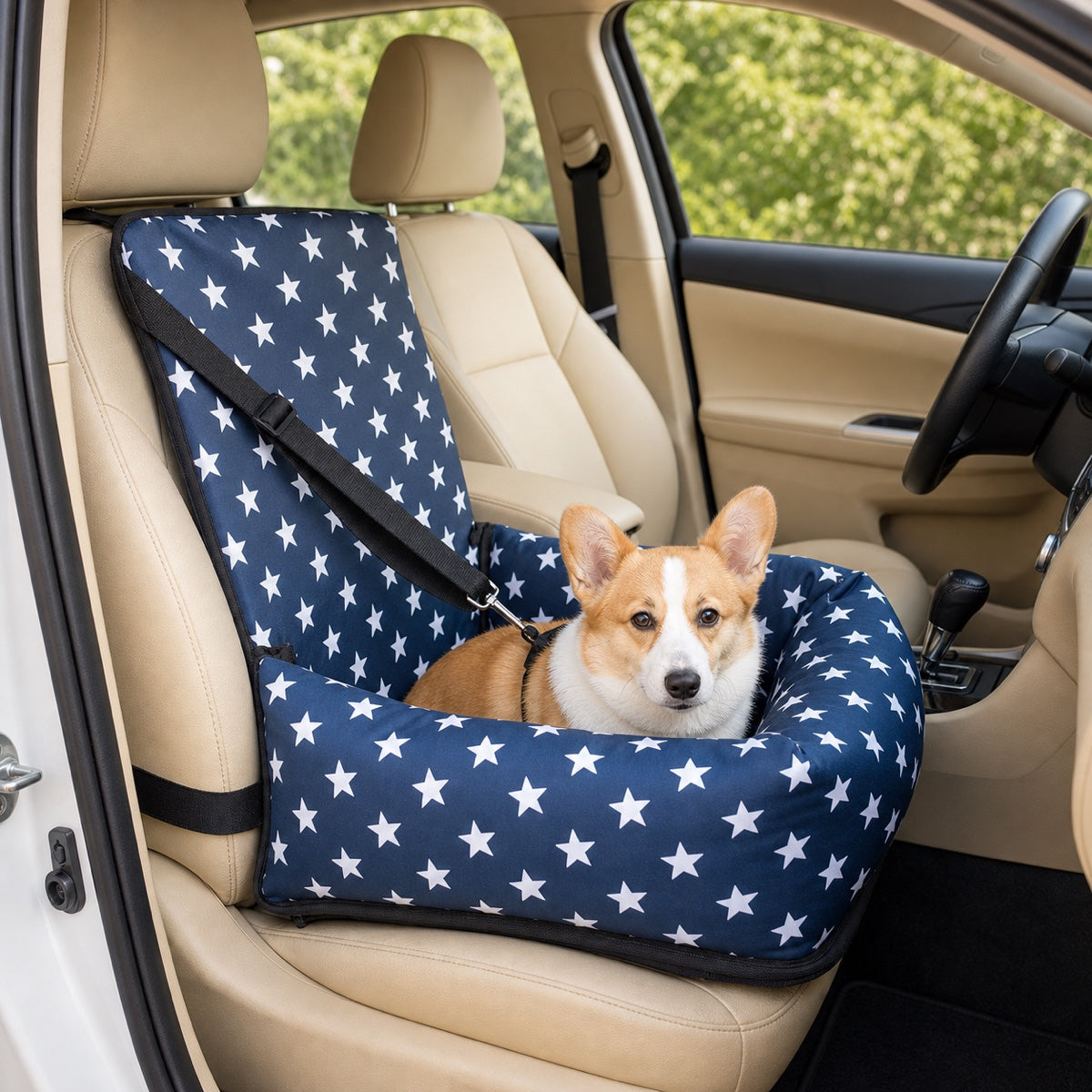 VelloPaw cushioned dog car travel basket in Navy