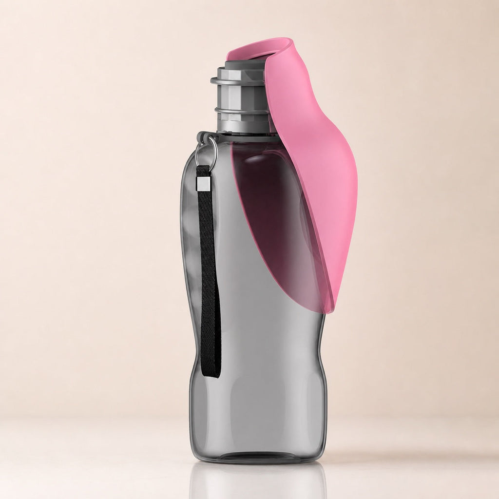 VelloPaw 800ml portable dog water bottle in Pink Leaf